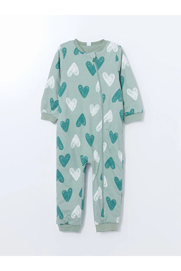 LC Waikiki LCW baby  1,6 TOG Yeşil Bisiklet Yaka Uzun Kollu Baskılı Kız Bebek Tulum