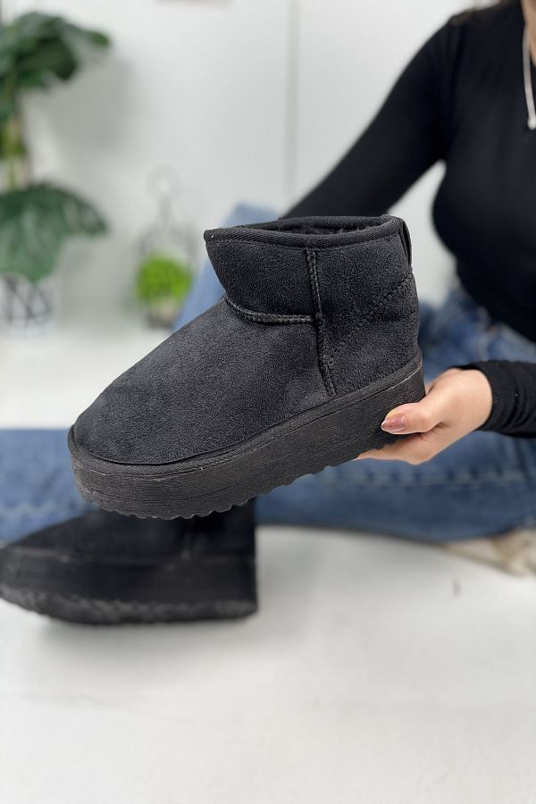 Nstil-Winter Casual Women's Boots - Black Suede, Thick Sole and Ultra Mini Bootie 400U 1