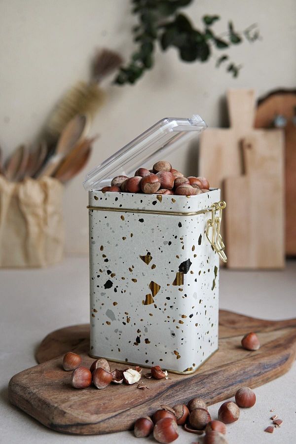 EVLE-Er043-9g Terrazzo Cream Patterned Rectangular Metal Storage Container 8x10 Cm 1