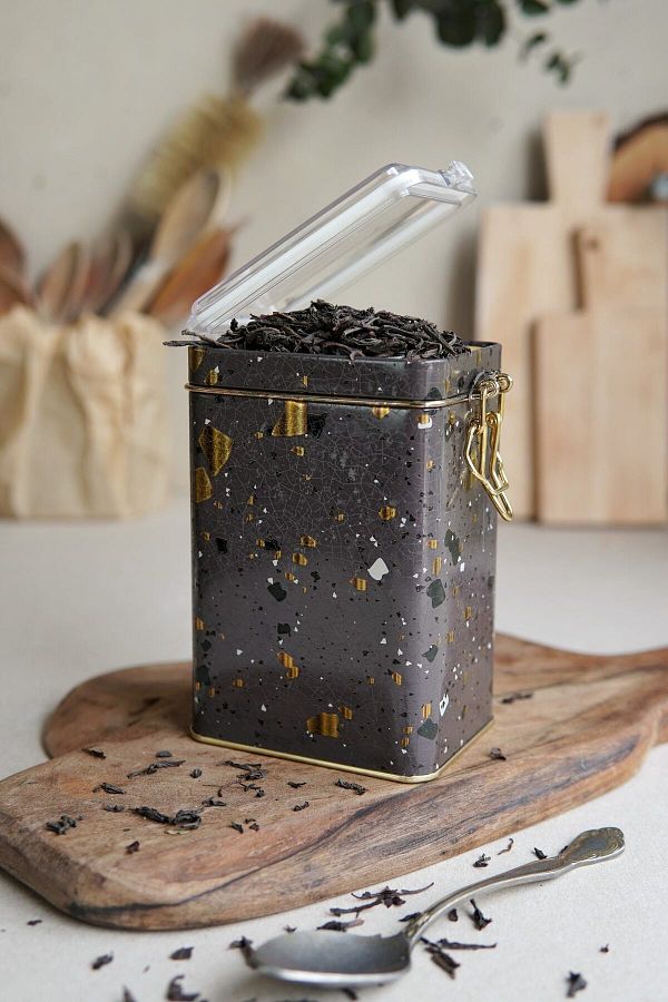 EVLE-Er043-8g Terrazzo Brown Patterned Rectangular Metal Storage Container 8x10 Cm 1