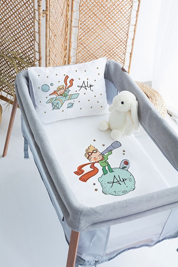 Lilabio %100 Delux Pamuk Saten İsme Özel İsimli 70x120 Park Yatak Nevresim Seti Küçük Prens