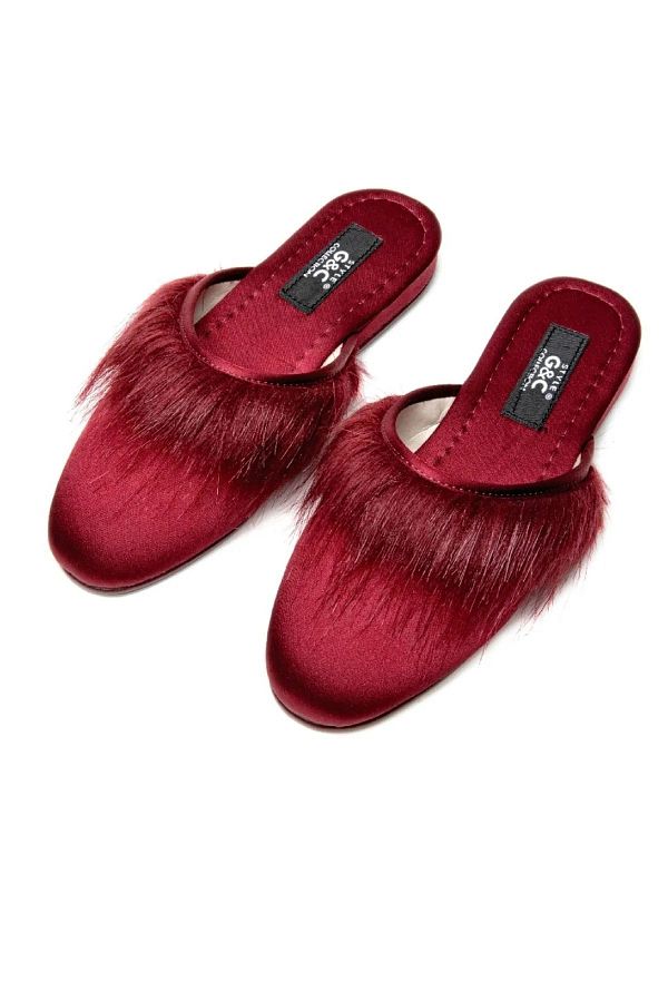 GC-Slippers 245 Women's Furry Front House Slippers-burgundy 1