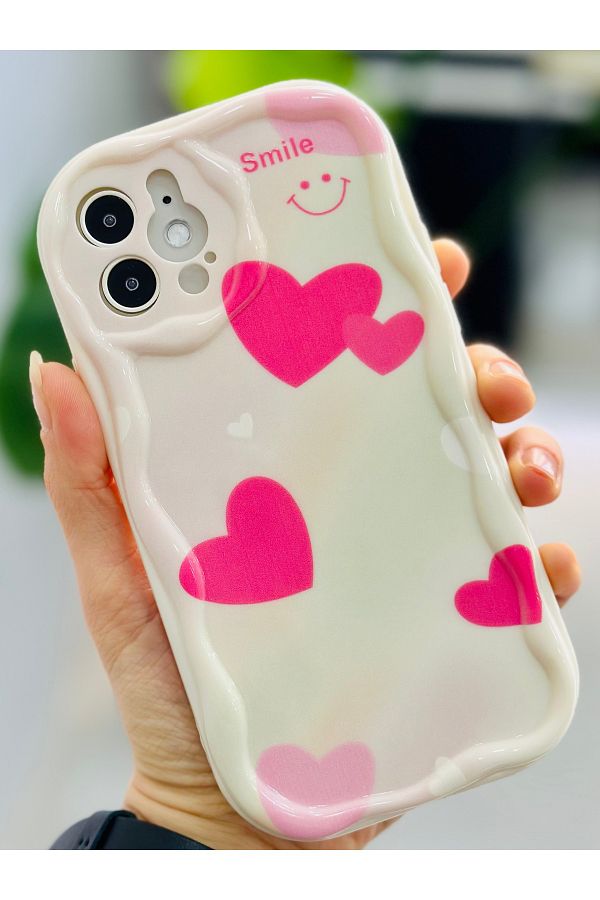 Go Aksesuar-حافظة سيليكون مرنة متوافقة تمامًا مع هاتف iPhone 12 و12 Pro مع نمط طباعة SMILE HEART 1