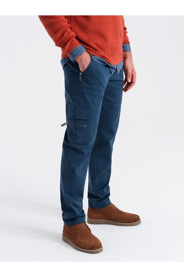 OMBRE-Herren Cargohose STRAIGHT LEG mit Reißverschlusstaschen - dunkelblau V1 OM-PACG-0204 XL 1