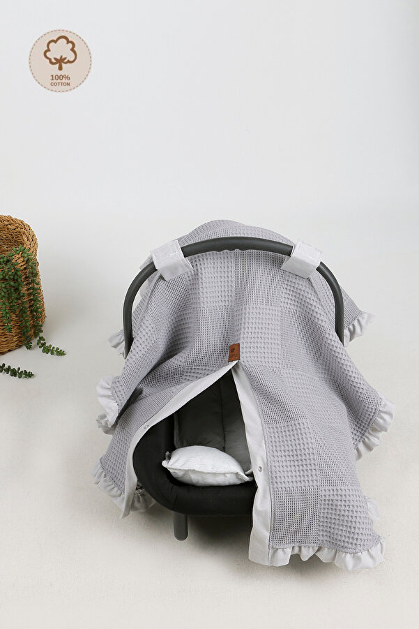 JUNİPERUS Fırfırlı 2'li Pike Bebek Puset Örtüsü ve Puset Minderi Ortopedik Bel Destekli