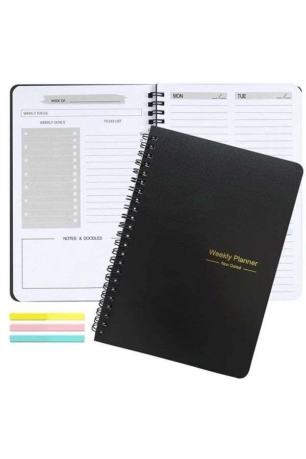 Choice-Blcak And 40 Indexes Undated Weekly Planner A5 Weekly Goals Spiral Binding Notebook Planner Agenda R 1