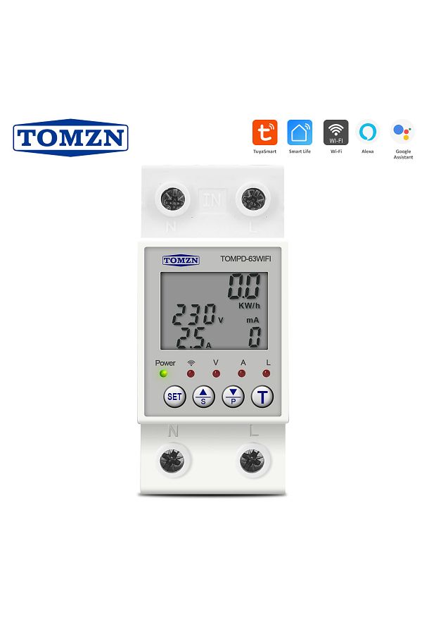 TOMZN-1-63a Reclosable Smartlife Tuya Wifi Circuit Breaker 63a 110v 220v Energy Meter Metering Timer With 1