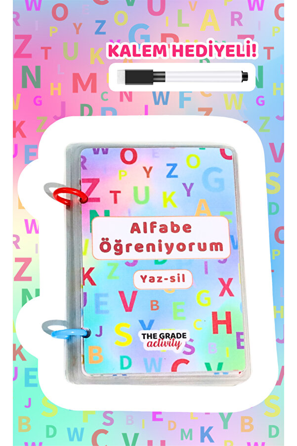 The Grade Activity Yaz sil Alfabeyi Öğreniyorum,Eğitici Alfabe Kartları,Alfabe Seti,Eğitici Oyuncak (12,5 CM X 10,5 CM)