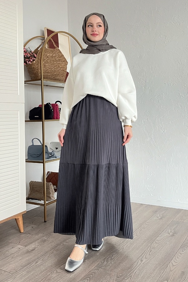 InStyle-Fusta plisată Scuba Crepe Antracit 1