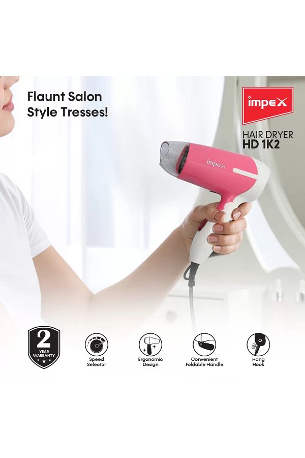 İMPEX-Hd-1K2 Foldable Handle Hair Dryer With 2 Speed/Heat Function - Assorted 1