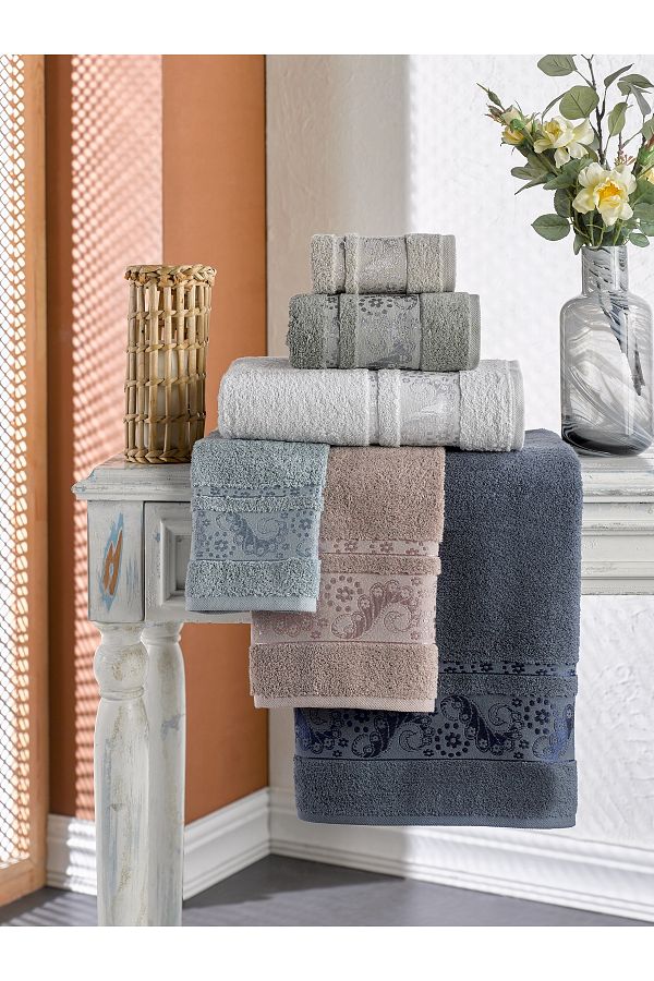 Durul-Jacquard Shawl Bath Towel Large Size 100X150 Pack of 6 1