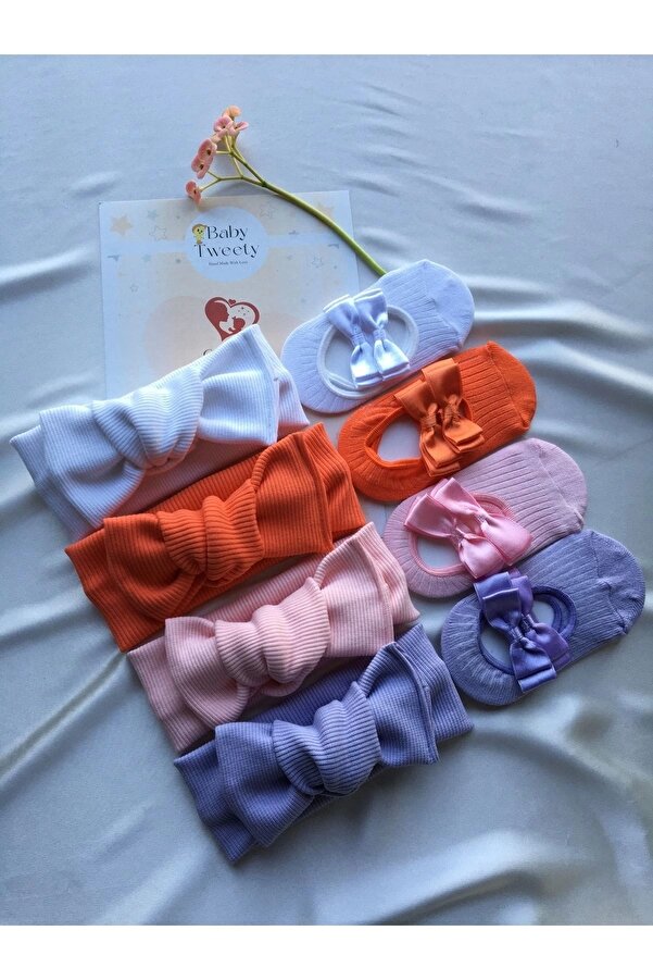 Baby Tweety 8'li Kombin El Yapımı Kız Bebek Bandana & Babet Çorap