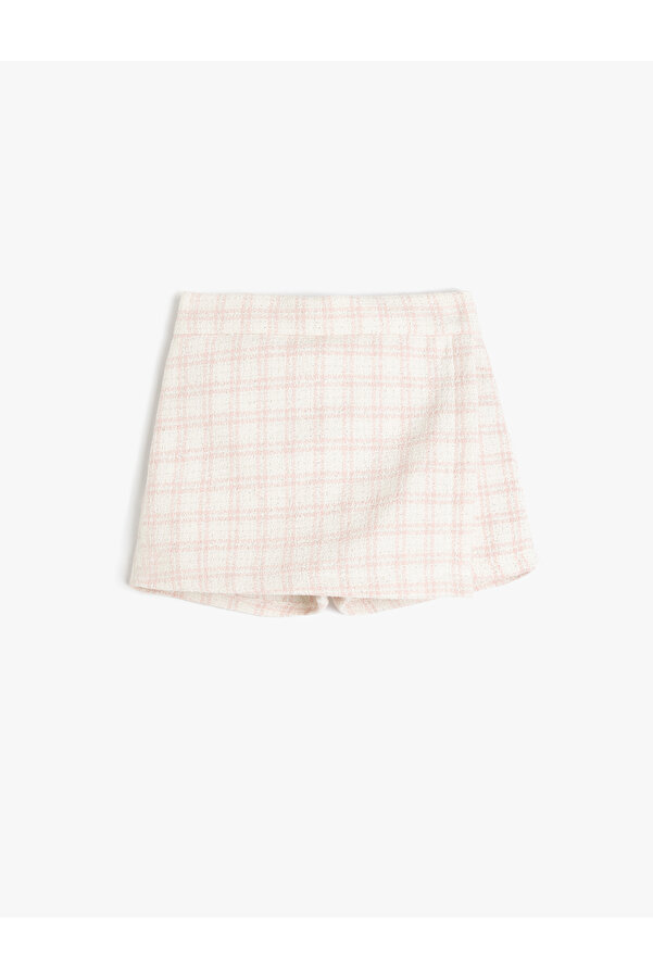 Koton Ekoseli Beli Lastikli Kruvaze Şort Etek