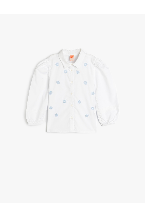 Koton Pamuklu Çiçekli Nakış Detaylı Uzun Kollu Gömlek