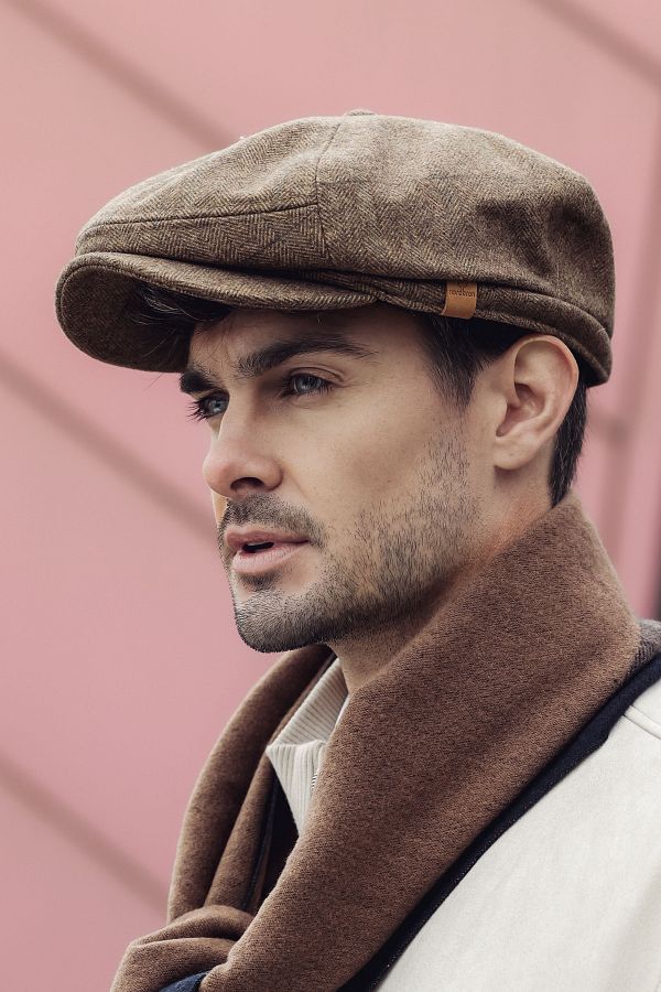 Nordbron-Men's Camel Soft Textured Seasonal Cap Plaid Patterned Comfortable Plain Basic Model Leymond 1