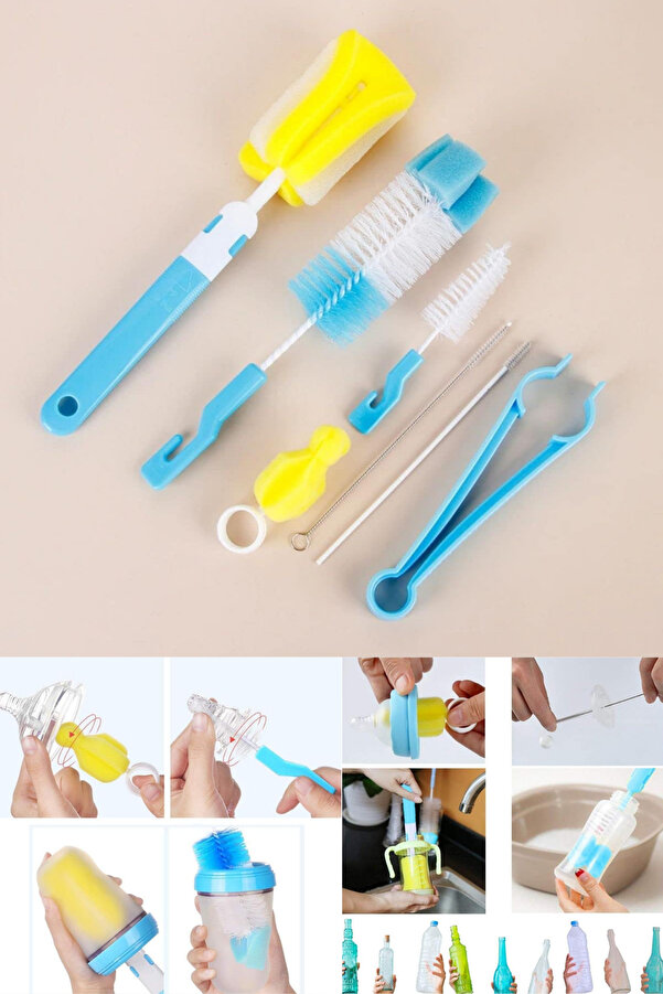 omilife 7 Parça Şişe Temizleme Fırçası Seti Biberon Kavanoz Termos Bardak Temizleme Aparatı