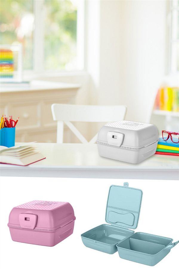 omilife-Portable School Picnic Food Container Lunch Box with Fork and Spoon Folded Compartment Lockable Storage Container 1