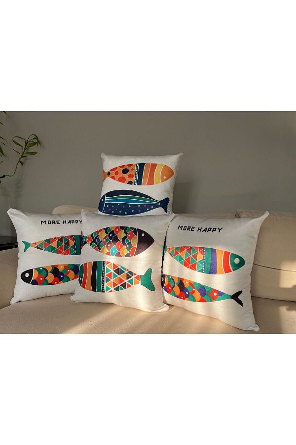 DRN-Fish Decorative Double Sided Printed 4-Piece Throw Pillow Cover 1
