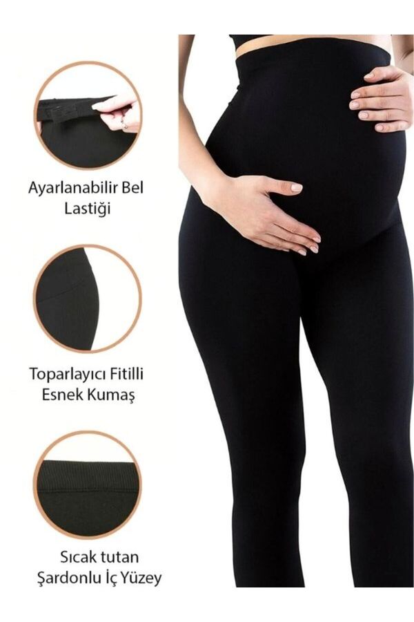 bonbonetti chocolate baby&kids Bir Beden Küçük Gösteren Toparlayıcı Solmayan Siyah Fitilli Hamile Tayt