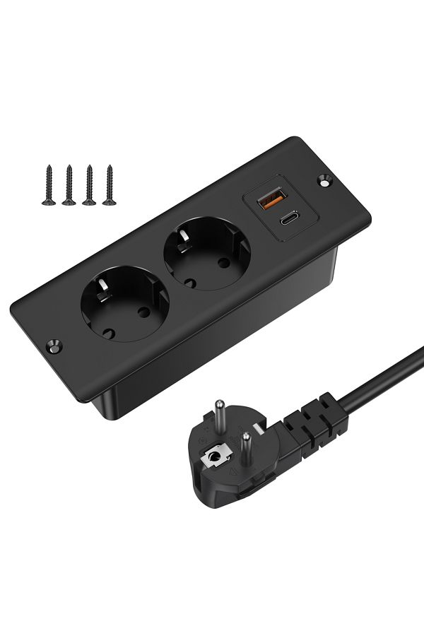 Choice-110-250v Eu 2 Black Hitrends Eu Desktop Built-in Power Strip 110~250v 2 Ac Power Sockets 1 Usb 1 Typ 1