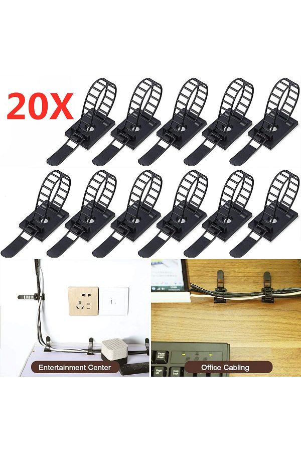 Choice-20 قطعة - أبيض - كبير - 5/20 قطعة من مشابك تنظيم الكابلات اللاصقة المصنوعة من النايلون القابلة للتعديل وربطات الأسلاك 1