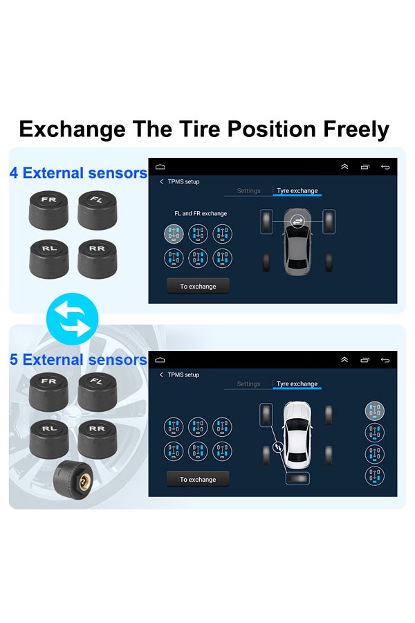 JMCQ-5 مستشعرات خارجية USB Android Tpms نظام مراقبة ضغط الإطارات نظام إنذار العرض 1