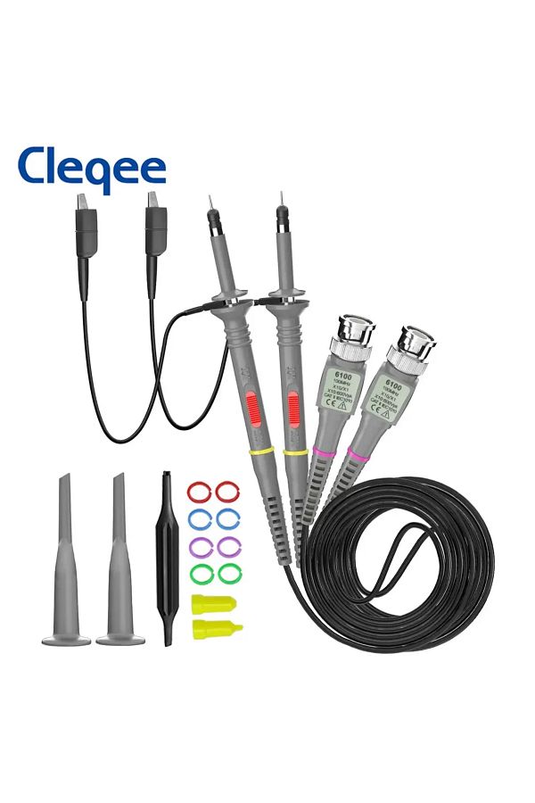 CLEQEE-P6100 2pcs 100mhz Bandwidth Oscilloscope Probe 1x/10x Adjustable Attenuation Bnc Leads Sw... 1