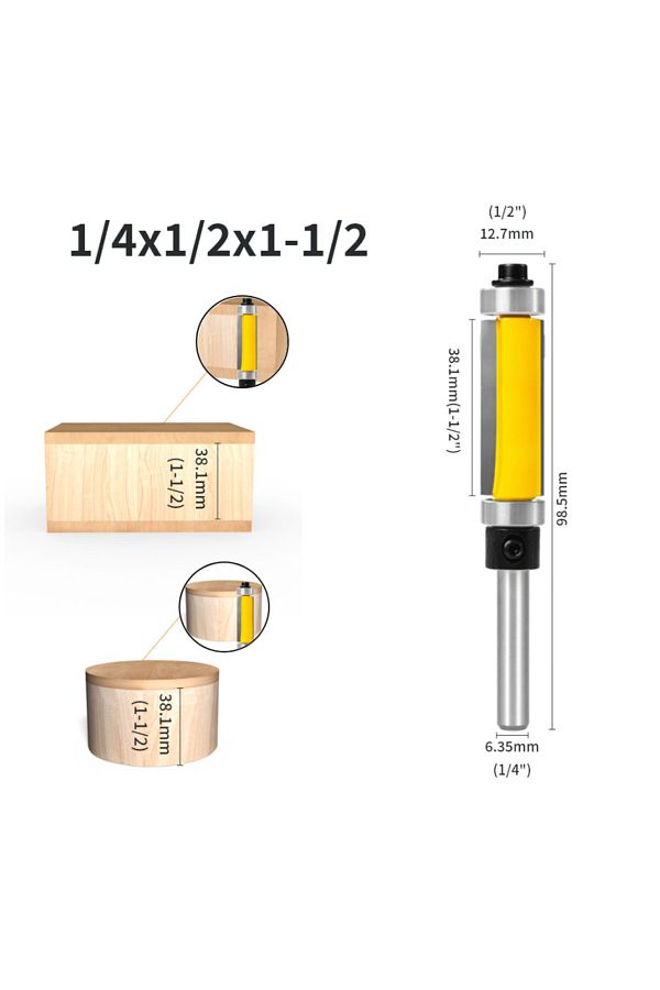 SHENSEN-6.35x12.7x38.1 1pc Flush Trim Bit With Double Bearing Router Bit Woodworking Milling Cutter For Wood 1