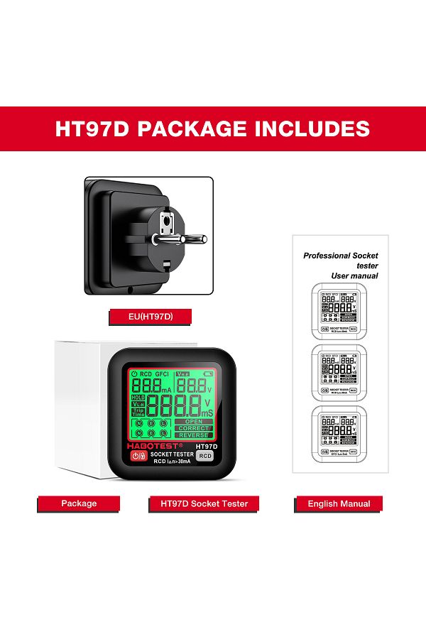 Choice-Ht97d-eu Plug Ht97 Socket Tester Pro Voltage Test Lcd Digital Outlet Socket Detect Us/uk/eu Plug Gro 1