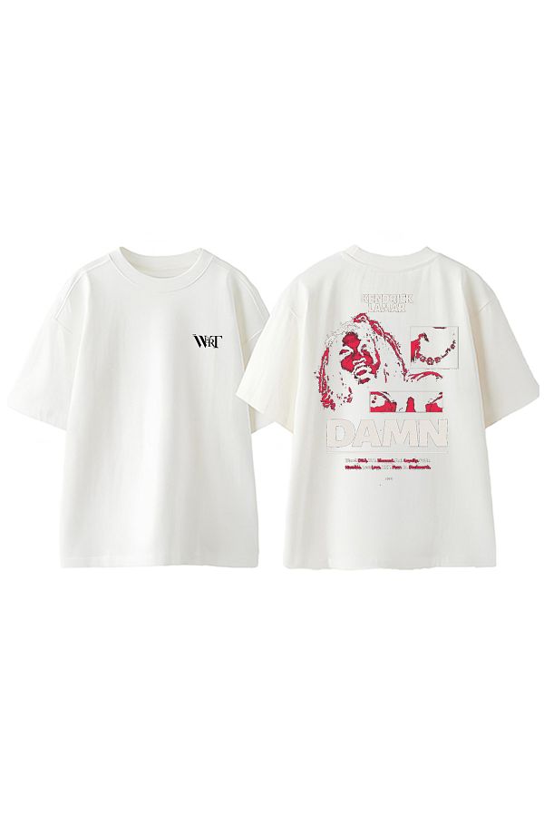 THEWERT-Μπλουζάκι Kendrick Lamar Damn Design Back Printed Βαμβακερό λευκό oversize μπλουζάκι 1