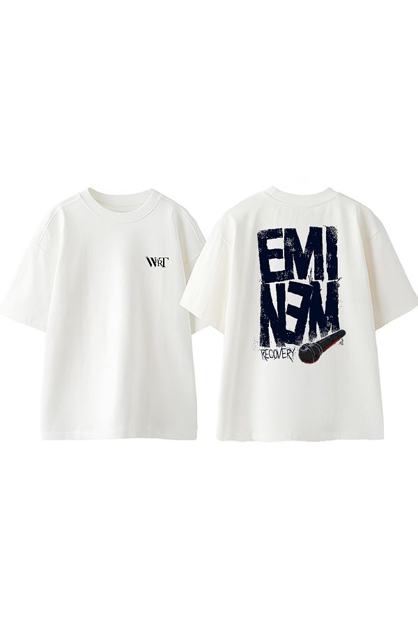THEWERT-Μπλουζάκι Eminem Recovery Design Back Printed Βαμβακερό λευκό oversize μπλουζάκι 1