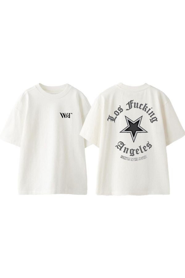 THEWERT-Los Fuckıng Angeles Design Back Printed Cotton White Oversize T-Shirt 1