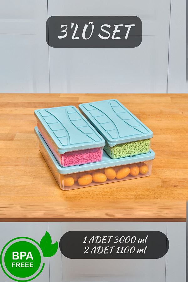 SUPERPUP-Water Green Set of 3 Storage Containers - Soft Lid, 1.1 Lt and 3 Lt Capacity Freezer 1