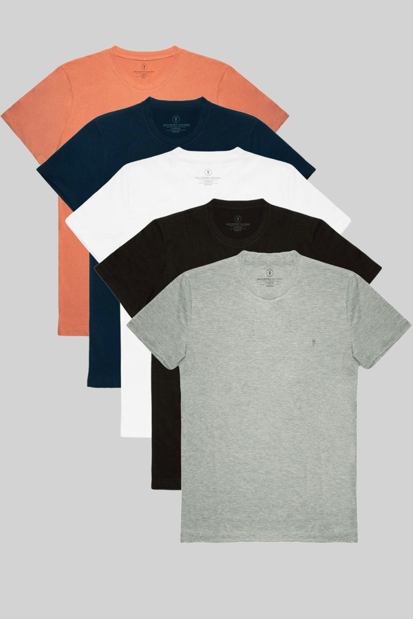 COMBİNE MİCHAİL-Tricou pentru bărbați cu gât crew 100% bumbac - pachet de 5 grimelange-negru-alb-bleumarin-portocaliu 1
