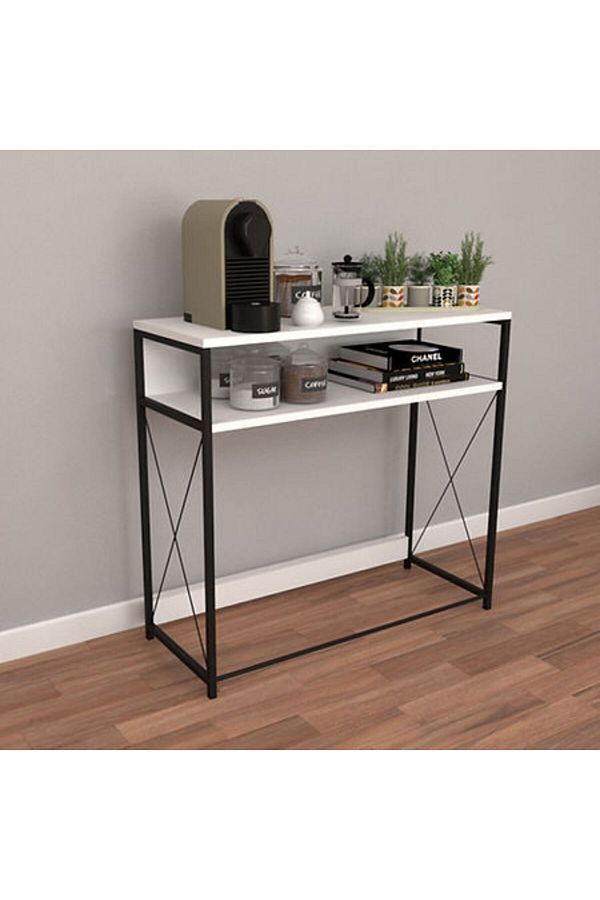 Golden Bark-Table Coffee Corner , Entryway Console Table, To Arrange And Organize Your Needs - White / Black 1