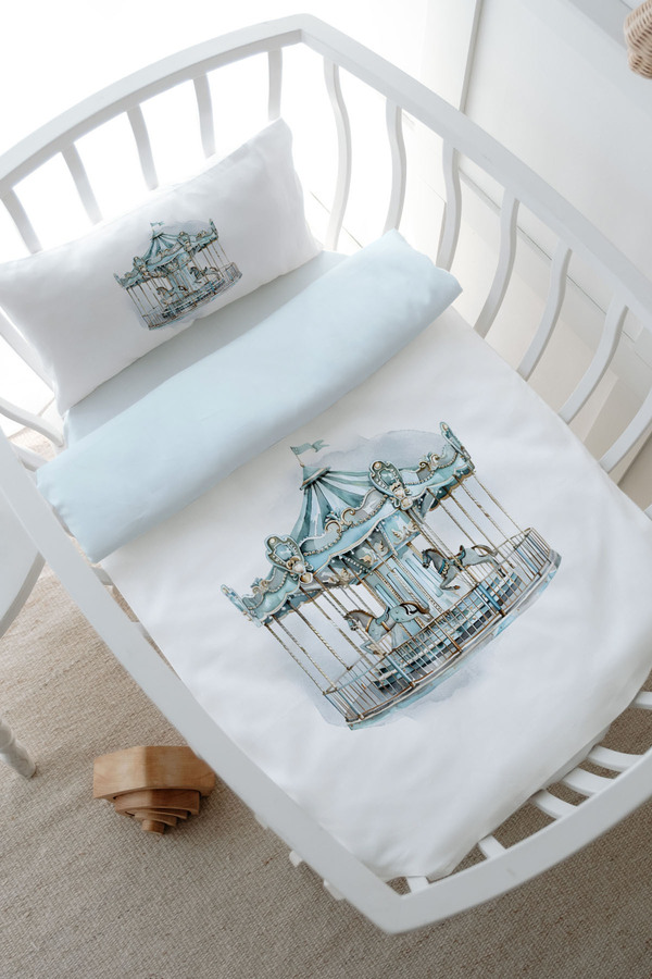 Tuğba Kuğu Park Yatak Nevresim Takımı (80x120) - Royal Series - Blue Carousel