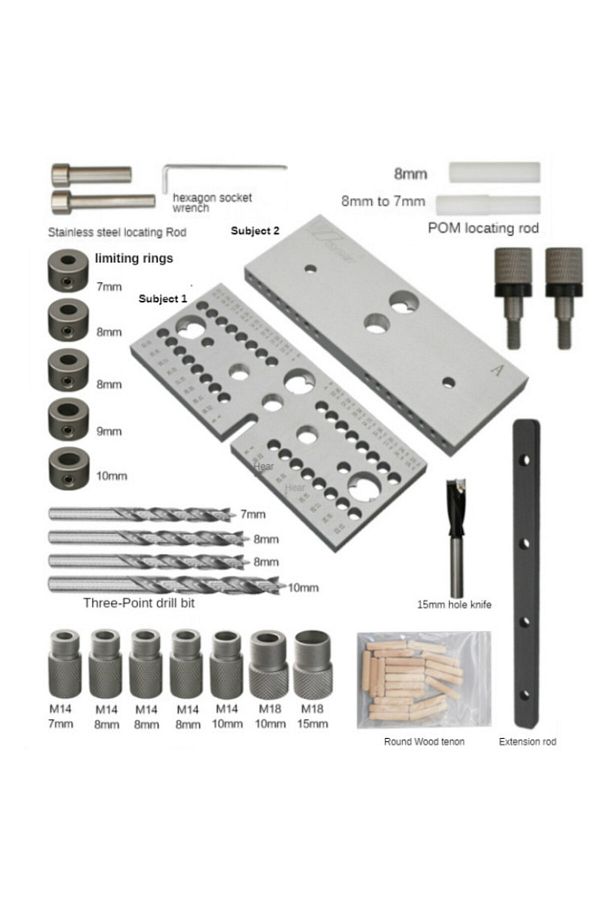 Wnew-Set A 3-in-1 2-in-1 Woodworking Doweling Jig Kit Adjustable Drilling Guide Tenon Puncher Locator For 1