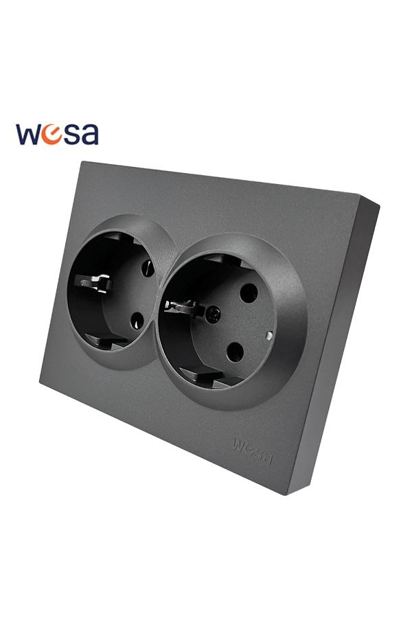 Choice-Eu 2 Socket With Ground Wesa Grey Double Power Socket 16a Eu Standard Electrical Outlett With Ground 1