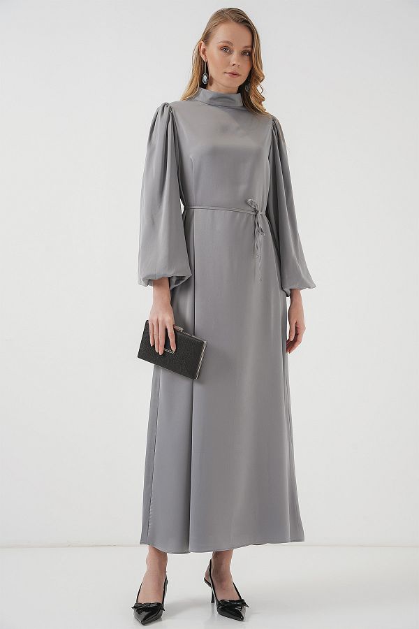 Bigdart-2510 Satin Hijab Evening Dress - Gray 1