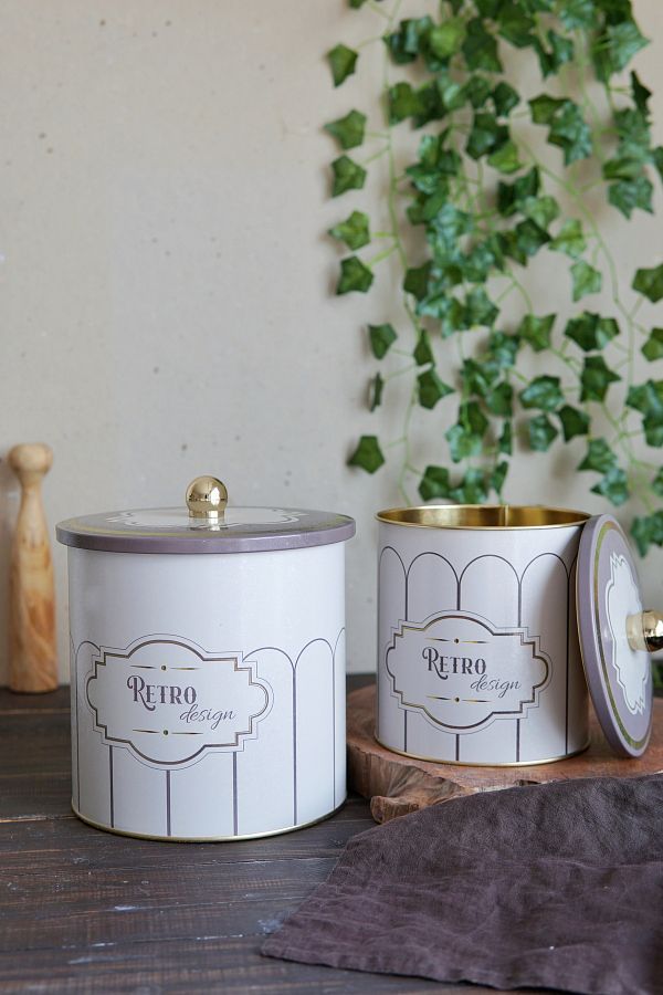EVLE-Set of 2 Retro Pattern Metal Storage - 2.1 Liters and 4.1 Liters Erb48U6 1