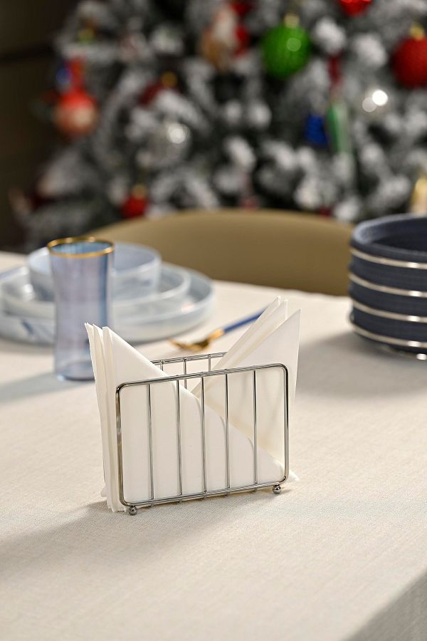 Edora Home-Silver Lattice Napkin Holder - Stainless Metal Gift Cafe Restaurant Hotel Decorative Napkin Holder 1