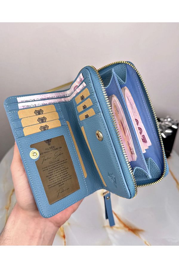 Fil Deri-Genuine Leather Multi-Compartment Zippered Luxury Women's Wallet 2091 1