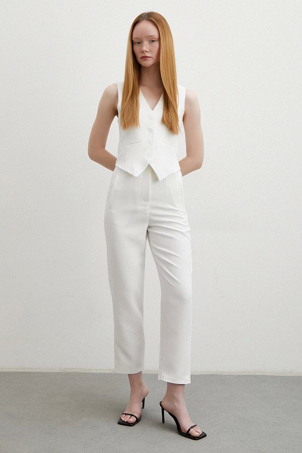 Never more-Ecru Skinny Fabric Trousers - Front Collet 1