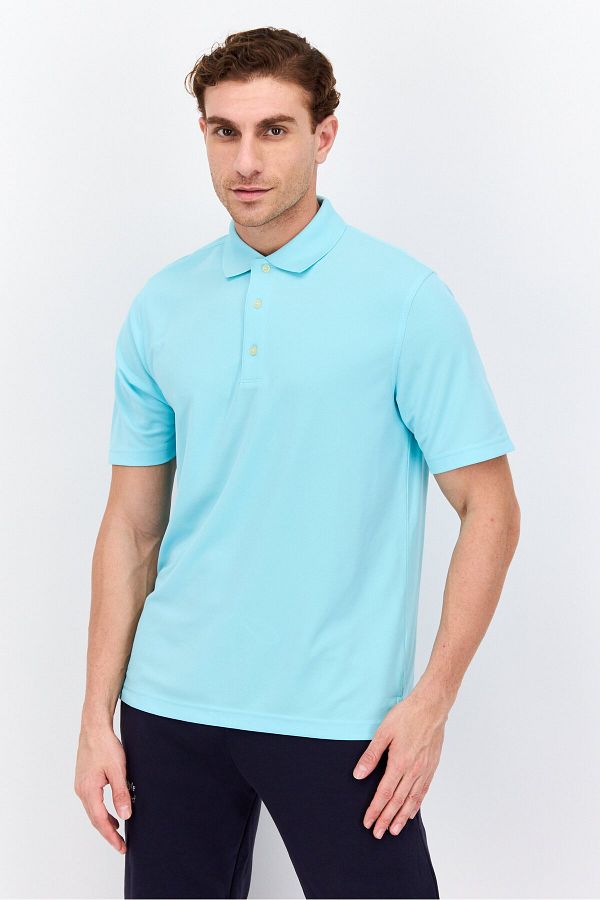Greg Norman-Men Sportswear Fit Short Sleeve Training Polo Shirt, Turquoise 1