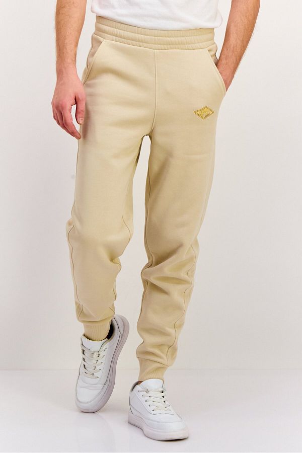 Esprit-Men Regular Fit Brand Logo Jogger Pants, Cream 1