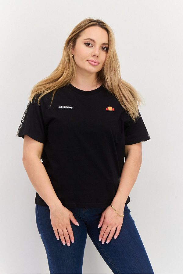 Ellesse-تي شيرت رياضي نسائي بأكمام قصيرة للجري، أسود 1
