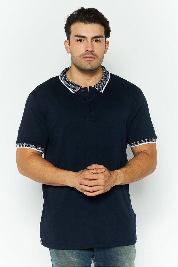 Threadbare-Men Regular Fit Textured Short Sleeves Polo, Navy 1