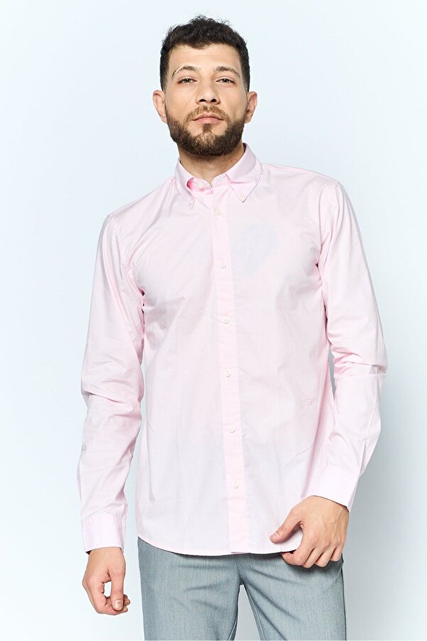 Esprit-Men Regular Fit Solid Long Sleeves Casual Shirt, Pink 1
