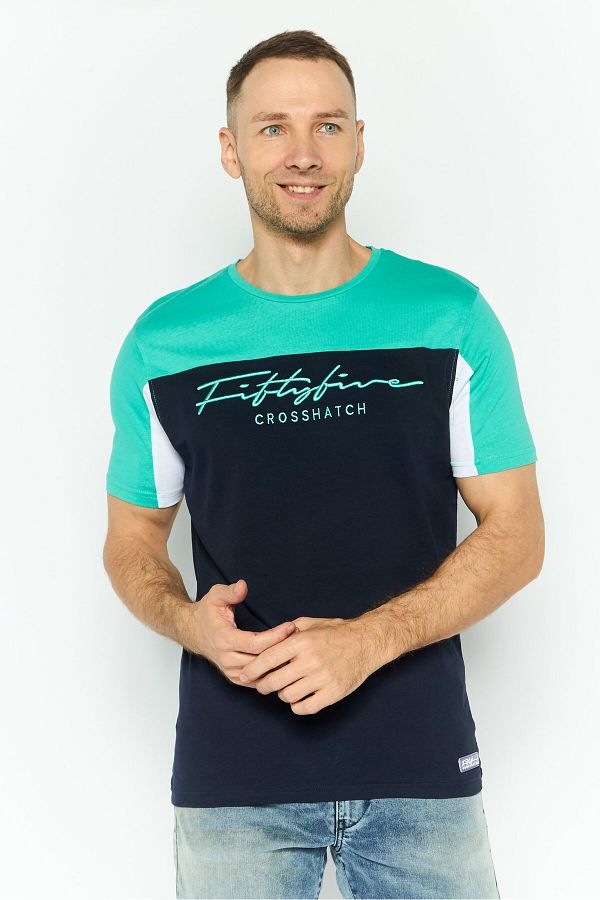 Crosshatch-Men Round Neck Embroidered Logo Short Sleeves T-shirt, Dark Navy 1