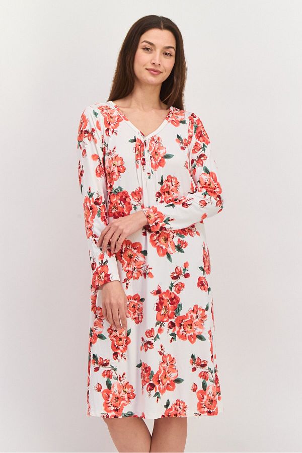 Carole Hochman-Women Floral Print Sleepwear Dress, Ivory 1
